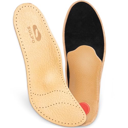 SULPO Orthopädische Einlegesohlen - Comfort Schuheinlagen aus echtem Leder mit Fußgewölbe Unterstützung bei Plattfuß und Mittelfuß Beschwerden - Einlagen Schuhe Damen und Herren 1 Paar (Beige, 38)