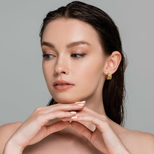 14K Gold Earrings for Women Gold Hoop Earrings for Women Trendy with Intertwined Lines Blends Art and Elegance Chunky Hoop Earring Womens Statement Earring 20mm3