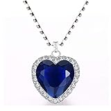 Material: Kristall CWQAN Mode Halskette, Premium Deep Blue Blue Herzförmigen Edelstein Gold Lange Kette Diamant Titanic Herz des Ozeanblauen Herzens Liebe Für Immer Anhänger Halskette