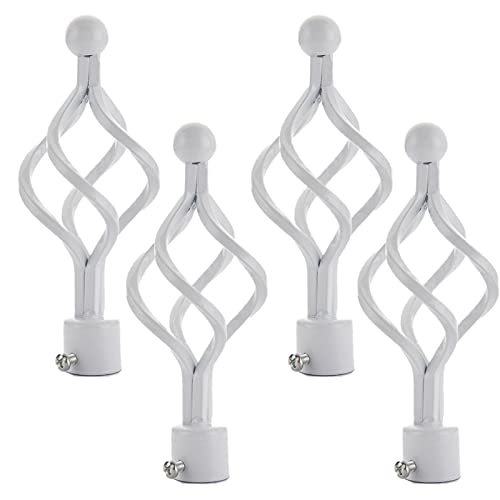 ECESLENT Window Treatment Finials 4 PCS Long Twisted Shaped Decorative Curtain Rod Finials Fit for 0.98 or 1.1 Inch(25-28mm) Diameter Curtain Rod Drapery Rod Replacement Finials, White