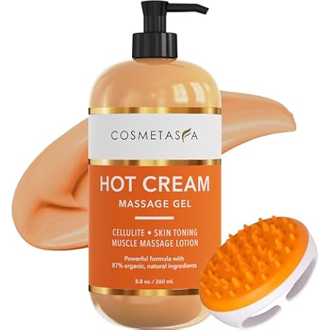 Cosmetasa Hot Cream Massage Gel with Massager Mitt- Natural and 87% Organic Cellulite Cream - Multi Use, Skin Toning Cream, Joints and Muscle - 8.8 oz Cover