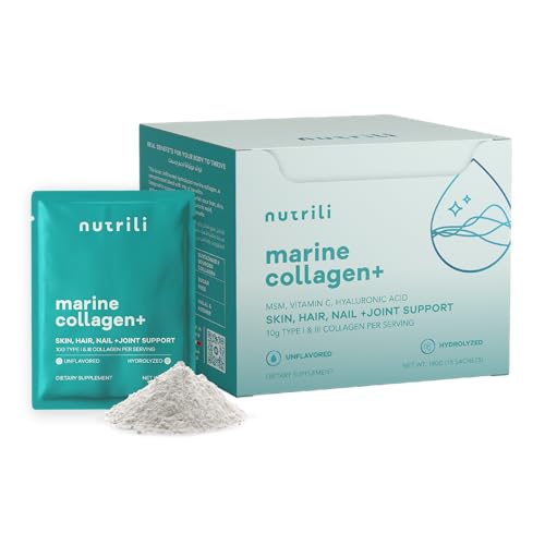 Nutrili Marine Collagen+ | MSM Hyaluronic Acid & Vitamin C | Skin Joint Hair Gut and Bone Health (15 Sachets)