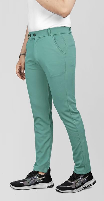 Image of MiraMichi Men's Slim Fit Formal Trousers - Crafted from Premium Lycra Blend Fabric, Solid Pattern, Ideal for Formal Occasions