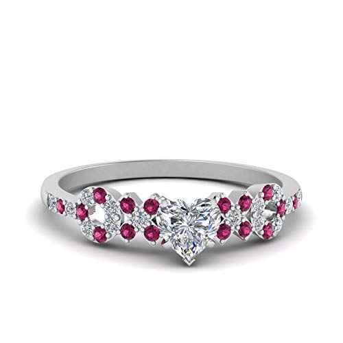 Image of Choose Your Gemstone Beautiful XO Design Diamond CZ Ring 925 Sterling Silver Heart Shape Side Stone Engagement Rings Lightweight Office Wear Everyday Gift Jewelry US Size 4 to 12