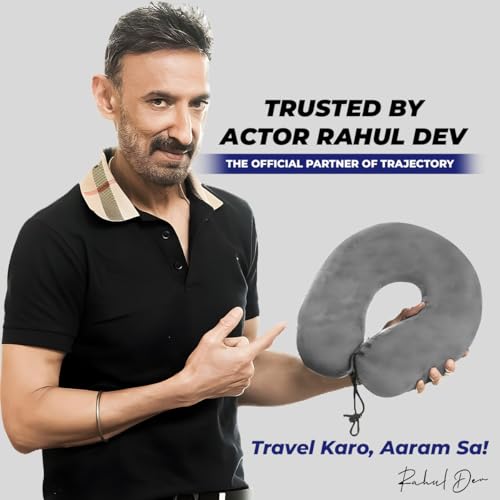 Image of Trajectory Travel Neck Pillow Rest Cushion for Travel and Sleeping in Plane Flight Car Train Airplane for Sleeping for Orthopedic Cervical Pain for Men & Women Grey