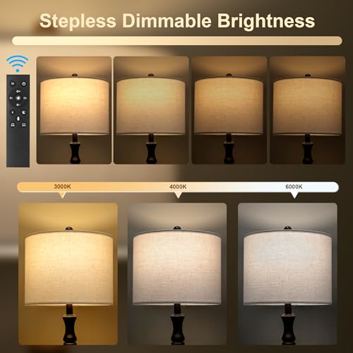 Image of BOBOMOMO 62 inch Rustic Farmhouse Floor Lamp Dark Brown with Remote & Dimmable 9W Bulb, 3 Color Temperatures Resin Standing Lamp, Retro Tall Lamp for Living Room, Bedroom, Nursery, Office, Reading Nook