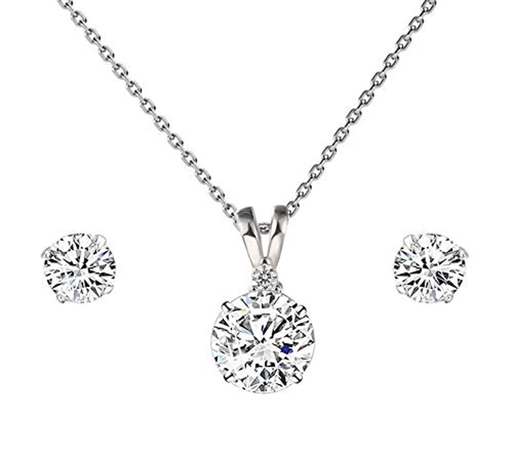 DecorumNew-Classic, Quality, Sterling Solid Silver 925 (not plated) And AAA Crystal Necklace And Earring Set. 16-18-20" Adjustable Chain. Quality, Boxed. (2 Stone Necklace Set)