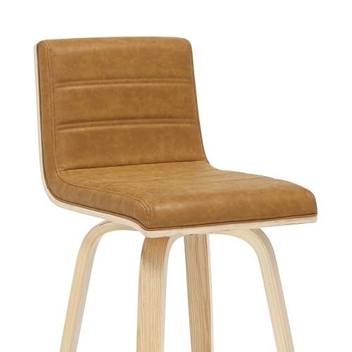 Vienna 35.5 in. H Swivel Counter Height Camel Square Back Wood Bar Stool with Faux Leather Seat Set of 2 by Armen Living - Used condition - Image 5