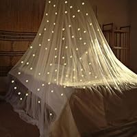 Sonhomay Foldable Bed Canopy with Glowing Stars for Girls - Mosquito Net Round Dome Princess Bed Room Decor