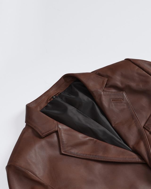 Image of Blingsoul Mens Leather Blazer Jacket - Real Lambskin Sport Coat with Notch Lapel Collar