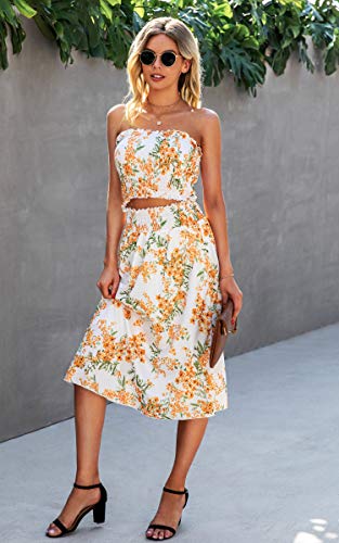 Image of Angashion Women's Floral Crop Top Maxi Skirts Set 2 Piece Outfit Dress
