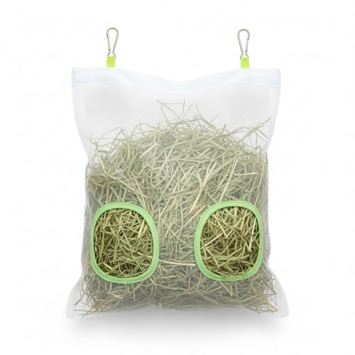 AlustraVive Rabbit Hay Feeder Bag Chew-Resistant Dual-Hole Slow Dispenser for Bunny & Guinea Pigs 9.8x11inches 2025 New Model