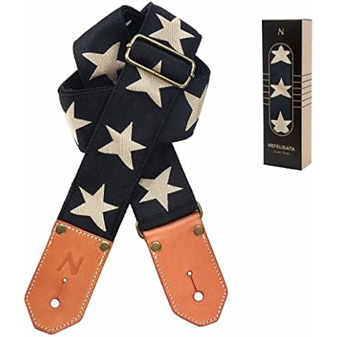 Nefelibata Cool Woven Guitar Strap -Cotton Guitar Straps with Thicked First Layer Vegetable Tanned Cowhide Leather Ends for Acoustic, Bass, Electric, Best Gift for Your Love Guitarists(Star) Cover