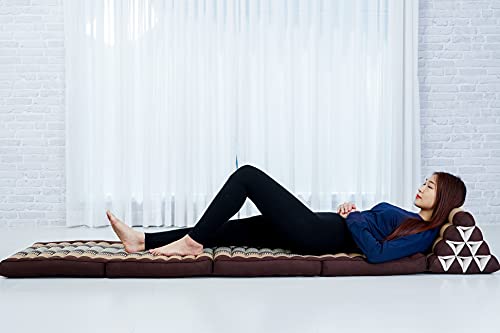 Image of Leewadee 4-Fold Mat with Triangle Cushion - Firm TV Pillow, Foldable Mattress with Cushion Made of Eco-Friendly Kapok, 89 x 20 inches, Brown