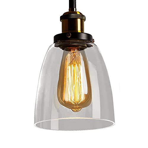 Lighting Industrial Glass Pendant Light Fittings, Loft Bar Hanging Ceiling Lights Chandelier for Kitchen Living Room Dining Room Front Mirror, E27 Base (Hanging lamp Brown)