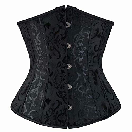Josamogre Corset Underbust Femme Bustier Serre Taille Satin Sexy Lingerie Gothique Vintage Medieval Victorien Grande Taille Noir L