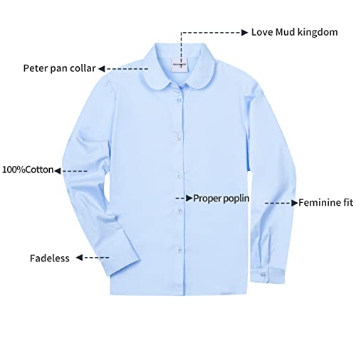 Image of Mud Kingdom Girls Dress Shirts School Uniform with Peter Pan Collar Poplin Long Sleeve