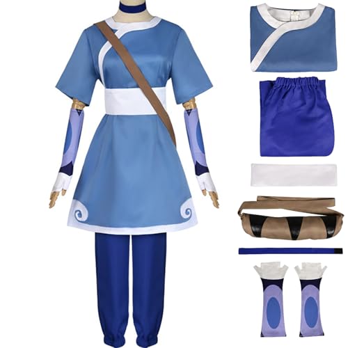 EROOLU Katara Costume Blue Outfits Red Katara Cosplay Costume Full Set Halloween Costume (Blue, Small)