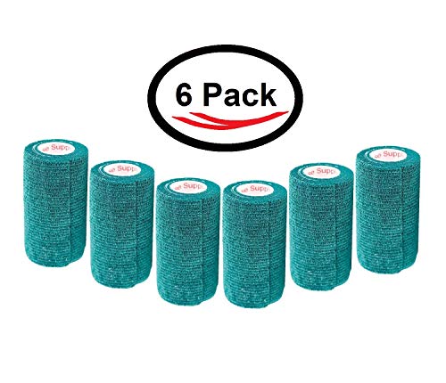 Image of 4 Inch Vet Wrap Tape Bulk (Hunter Green) (Pack of 6) Self Adhesive Adherent Adhering Flex Bandage Grip Roll for Dog Cat Pet Horse