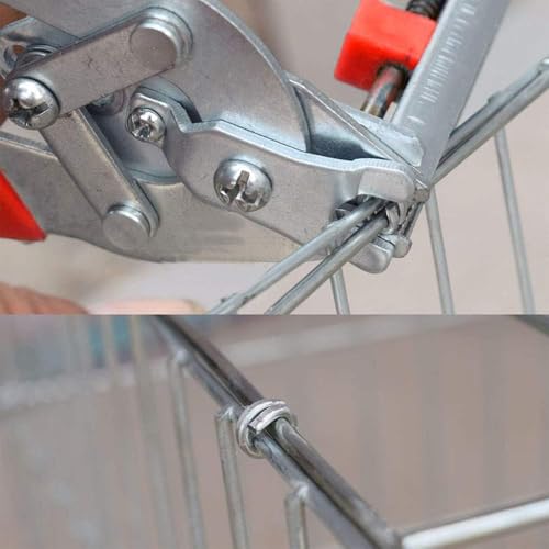 Image of Hog Ring Pliers Kit with 600 Pcs of Galvanized Steel Hog Rings, Hog Ring Chicken Duck Goose Dog Cat Rabbit Kit Clamp with Nail Groove, Repair Hand Tools for Animal Cages, Wire Fencing, Railing-Red