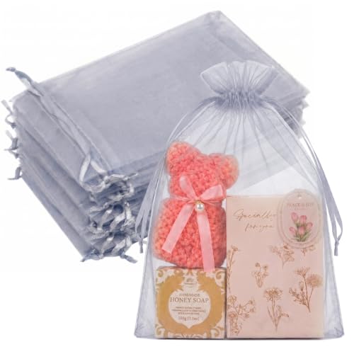 Image of Crweety 50PCS Organza Bags 8x12 Large Grey Gift Bags Mesh Drawstring | Party Favor Goodie Bag Bulk, Jewelry Sachet Candy Treat Soap Makeup Pouches, Wrap for Wedding Baby Shower Birthday Halloween