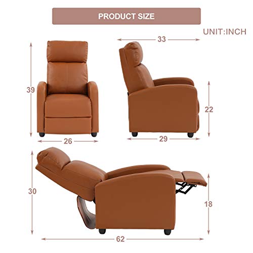 Recliner Chair Pu Leather Winback Single Sofa Modern Recliner Adjustable Home Theater Seating Armchair Easy Reading Lounge Chair With Padded Backrest & Thick Seat Cushion For Small Spaces, Tan #TOP1