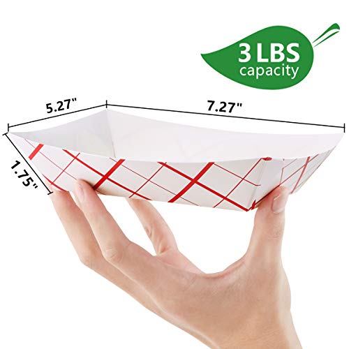 Eupako Paper Food Trays 3 Lb Disposable Paper Food Serving Tray Grease Resistant Boat Heavy Duty (Red Striped, 100 Pack) #TOP1