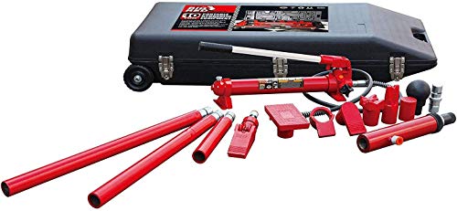 Hpdmc 10 Ton (20,000 Lb) Capacity Portable Hydraulic Ram: Auto Body Frame Repair Kit With Rolling Blow Mold Carrying Storage Case, Red #TOP10