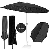 ampelschirm rechteckig 3 x 4 m Daten: Gesamtmaße: L455 x B270 x H243 cm, Maße pro Seitenschirm: Ø2,7 m, Gewicht: 11 kg.