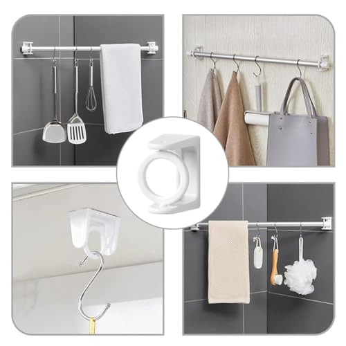 Image of HASTHIP 8Pcs Curtain Rod Holder Without Drill Self-Adhesive 360 Rotating Curtain Rod Brackets, Wall-Mounted Adjustable Holders for Towels, Room Dividers, Bathroom & Kitchen Storage