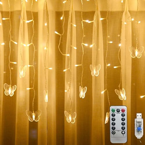 Butterfly Curtain Lights, 6.6ft 48 LED 10 Butterflies USB 8 Modes Window Fairy Lights Twinkle String...