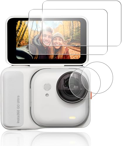 sanwatrade ガラスフィルム Insta360 用 GO Ultra 専用 液晶 保護 硬度9H モニター用ガラスフィルム 2枚 レンズ用ハイドロゲルフィルム 2枚【2x2枚】セット