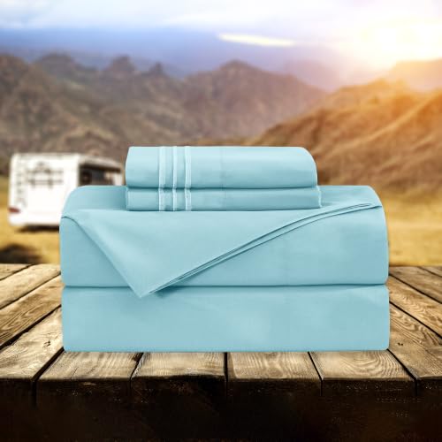 Image of Elegant Comfort Luxury 1500 Premium Hotel Quality Microfiber 4-Piece Sheet Set - Wrinkle Resistant, All Around Elastic Fitted Sheet, Deep Pocket up to 16 inch, RV Short Queen, Aqua