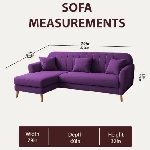 Image of Atticus LHS 4 Seater L Shape Sofa Set with Ottoman for Living Room (Purple Fabric) Premium Fabric Sofa Set
