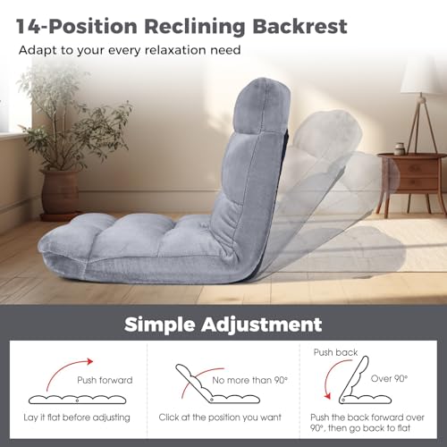 Image of COSTWAY Floor Chair, Video Gaming Chairs with Back Support | Adjustable 14-Position, Alloy Steel Frame, Lazy Sofa Lounge Recliner for Adults Kids (Silver Grey)