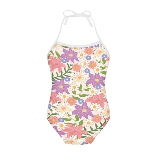 Image of One Piece Swimsuit for Girls Beach Bathing Suit Halter Straps Sports Swimwear for 1-10 Year Toddler Kids