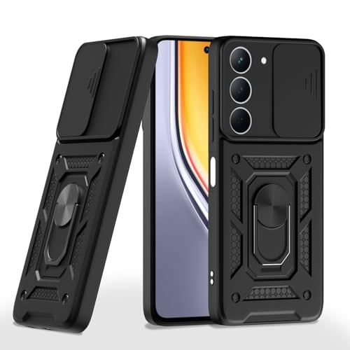 Image of Outlouders Back Cover for Realme P3x 5G | D10 Tough Armor 360 Protection Case with Sliding Camera Shield & Ring Holder Stand Bumper Case (Black)