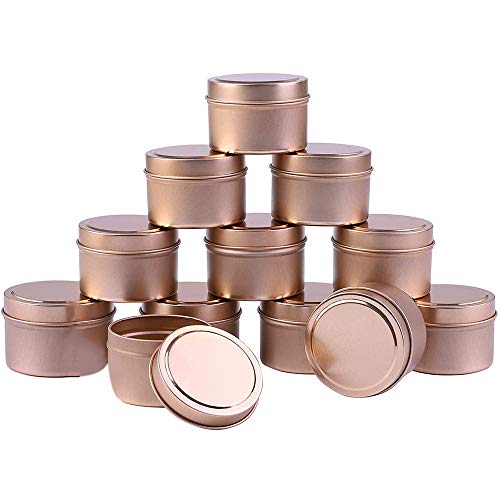 Zarfmiya 12 Pieces Candle Tin Candle Containers 4 Ounces Candle Jars for Candle Making Arts Crafts, Storage, and More (Rose Gold)