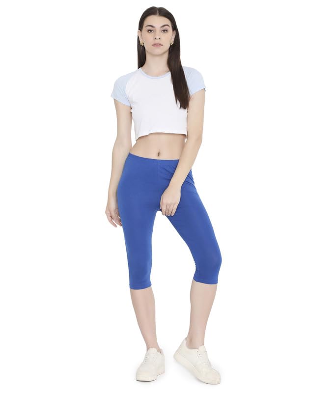 vip feelings Feelings Women's Essential Cotton Capri - Plus Size | Snug Fit & Bio Washed Royal Blue-picture-12