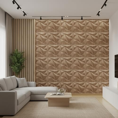 Image of Kayra Decor Wall Panels for Bedroom Alps Design Beech Wood Color 19.7 inch x 19.7 inch (Pack of 40) - Covers 107.80 Sq. Ft.