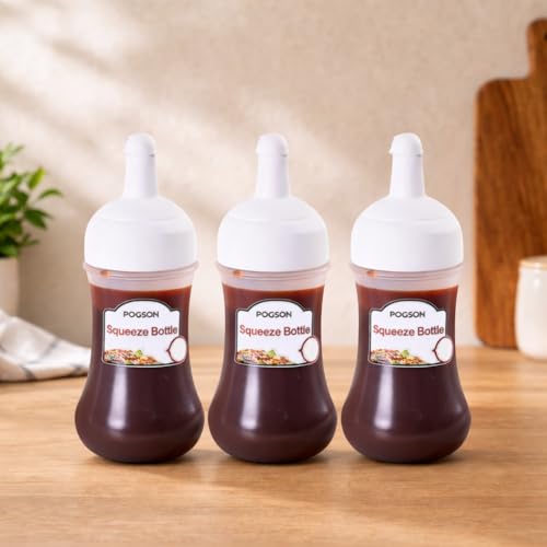 Image of White Premium Squeeze Bottles - 280ml BPA-Free Condiment Dispensers with Leak-Proof Green Caps for Ketchup, Oil, Vinegar & More - Pack of 3, Transparent Design for Kitchen & Restaurant Use