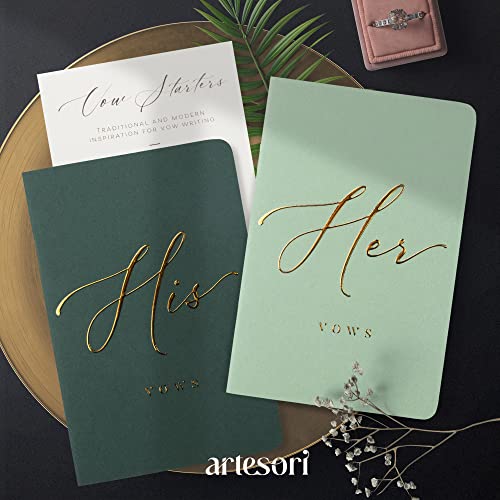 Artesori Vow Books For Wedding & Vow Renewal – His And Her Vows Book Set Of 2 – Wedding Vow Book W/Soft-Touch Cover, Gold Foil Engraving And 28 Lined Pages – Wedding Day Essentials [Mint & Sage ] #TOP6