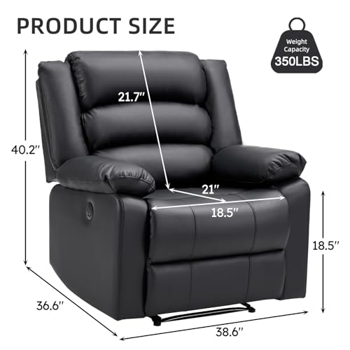 Image of EBELLO Faux Leather Classic Power Recliner Chair, Oversized Electric Overstuffed Reclining Chair with Soft Cushion and Back, Sofa with Comfortable Armchair, Classic Black