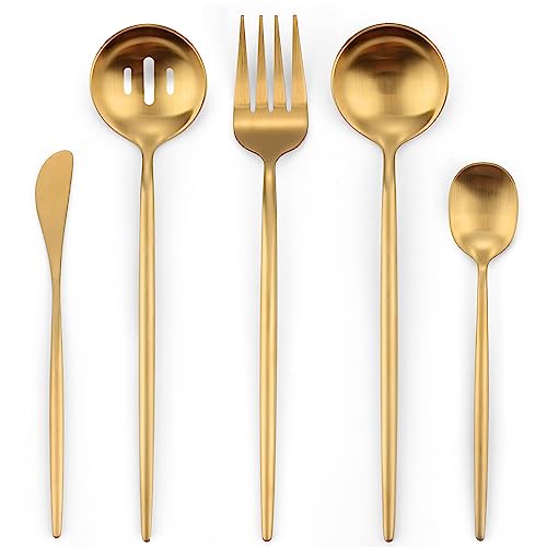 Image of Matte Gold Serving Set, 5-Piece Stainless Steel