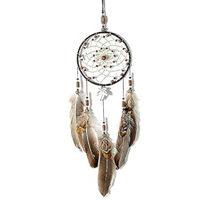 IMMIGOO Traditional Dream Catcher Handmade Feathers for Car Room Wall Hanging Mobile Ornament Decoration Craft Gifts Boys Girls – Brown