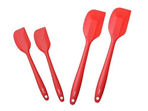 Aturi™ Premium Silicone Spatulas with Hygienic Ergonomic Design for Easy Clean and Use | 480 Degrees Heat Resistant | Professional Grade | Value 4-Pack | Red