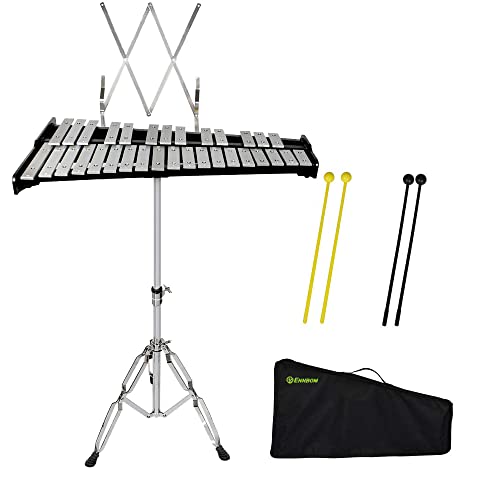 ENNBOM 32 Note Black Glockenspiel with Music Sheet Clip Xylophone Instrument Set Equipped with...