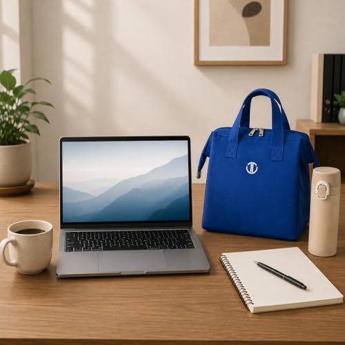 Image of THICKET Insulated Lunch Bag for Women & Men | Premium Fabric with Easy-Clean Alumnium Foil Lining, Dual Zippers & Bottle Strap | Lunch Bag for Office, Work, Travel & Picnic (Royal Blue)