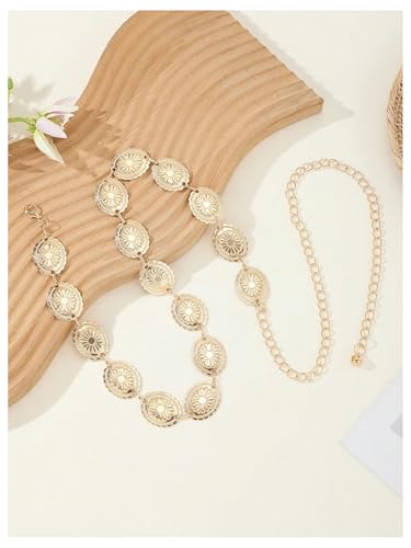 GORGLITTER Women's Boho Chic Cowgirl Belt Metal Floral Waist Chain Belts Western Concert Outfits3