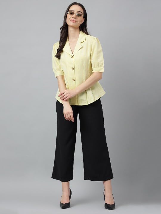 Image of Hancock Women Solid Lapel Collar Regular Fit Formal Shirt